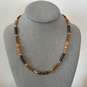 NEW Gorgeous Beaded Necklace Assorted Brown Gold Tan Beige Beads Toggle Closure